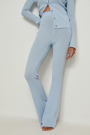 Light Blue Wide Knitted Ribbed Trousers