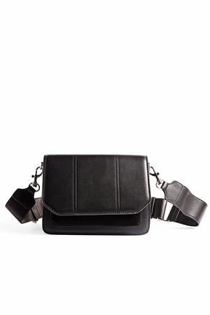 Black Leather Compartment Crossover Bag