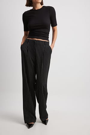 Stripe Black/White Striped High Waist Trousers