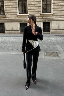 Flared Mid Waist Suit Pants