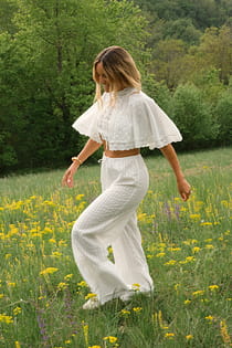 Flounce Detail Cotton Trousers