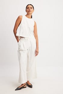 Linen Blend Ankle Length Trousers