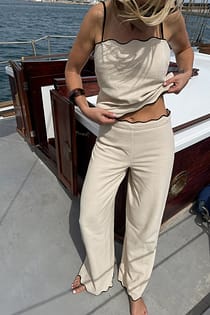Linen Blend Scallop Edge Trousers
