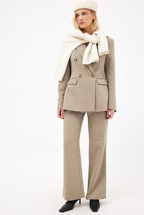 Mid Waist Flared Twill Pants