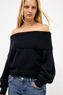 Off Shoulder Folded Knitted Sweater