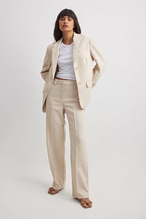 Straight Mid Waist Twill Suit Pants