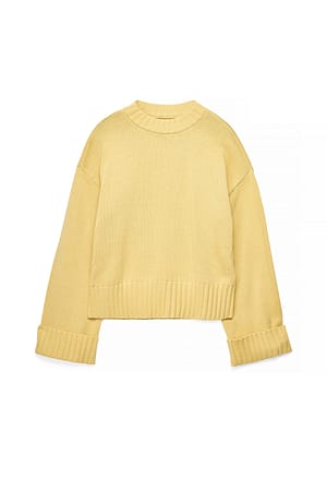 Dusty Yellow Folded Sleeve Knitted Sweater