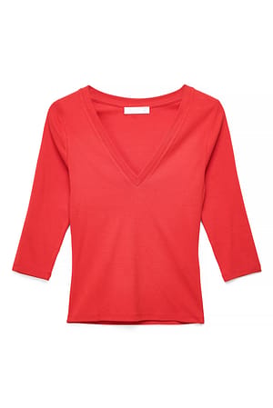 Red 3/4 V-hals Jersey Top