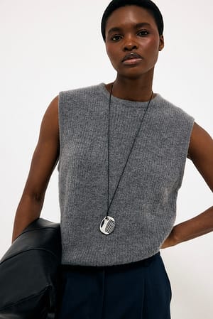 Grey Melange Alpaca Blend Knitted Short Sleeve Sweater