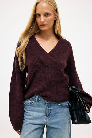 Dark Brown Alpaca Blend Ribbed V neck sweater
