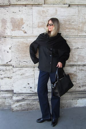 Black Wool Blend Scarf Detail Short Coat