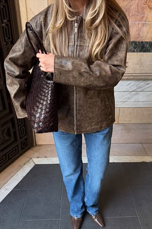 Washed Out Zip Detail Pu Jacket