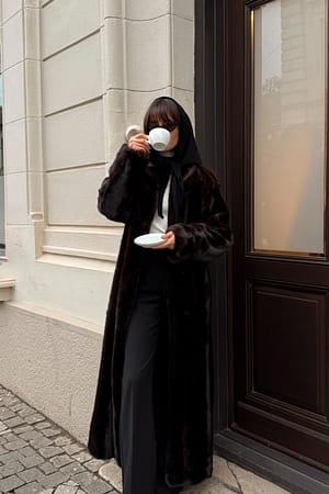 Dark Brown Faux Fur Coat