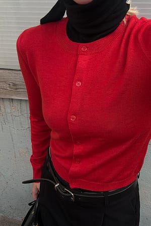 Red Fine Knitted Cardigan