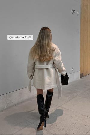 Light Beige Belted Structured Jacket