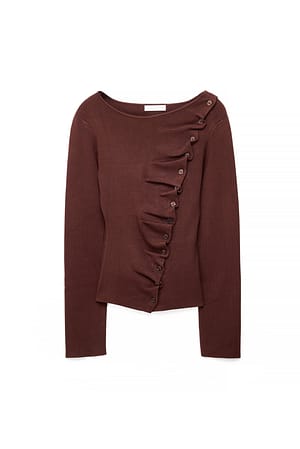 Brown Asymmetric Buttoned Knitted Top