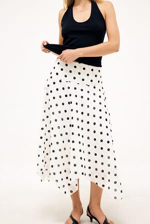 Dot Print Asymmetric Midi Skirt