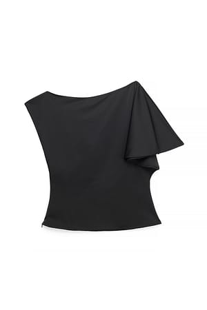 Black Asymmetrisk slitsdetalj draperad topp