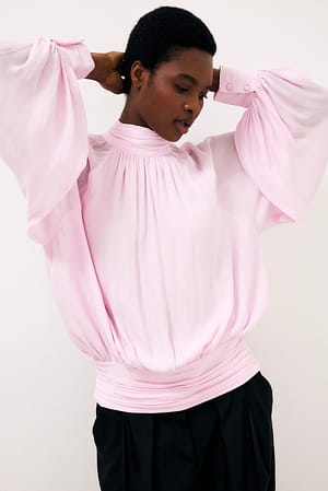 Light Pink Blusa de manga globo con espalda descubierta