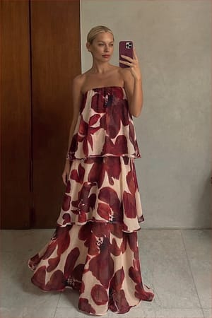 Abstract Floral Bandeau-maxikjole med vidde og lag