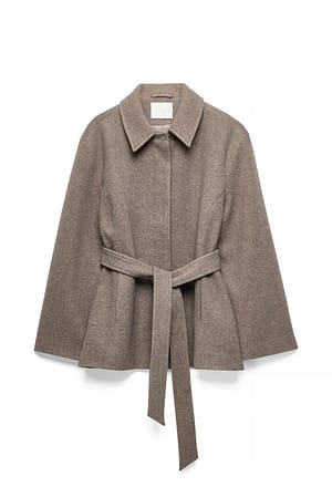 Beige Belted Short Coat