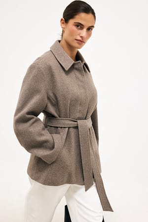 Beige Belted Short Coat