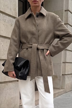 Beige Belted Short Coat