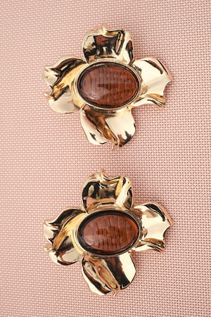 Gold Big Flower Stone Earrings