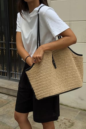 Beige Raffia Tote Bag