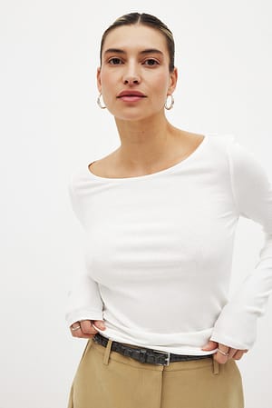 Offwhite Boat Neck Rib Top