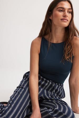 Navy Boat Neck Top