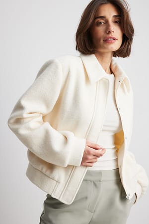 White Bomber Wool Blend Jacket