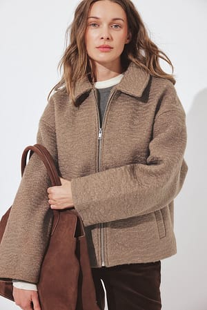 Taupe Boucle Zip Jacket