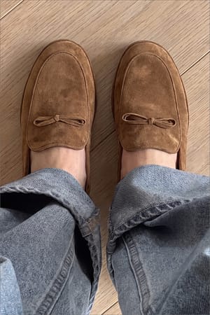 Tan Bow Detail Suede Loafers