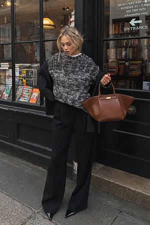 Melange stickad tröja med hög krage