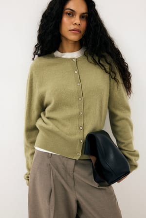 Khaki Green Brushed Wool Knitted Cardigan