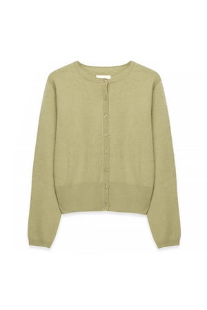 Khaki Green Cárdigan de lana peinada tejido