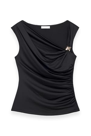 Black Mouwloze top met gespdetail