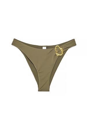 Khaki Green hochgeschnittenes Bikini-Höschen mit Schnalle