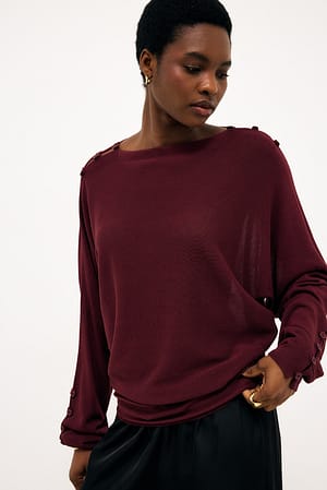 Dark Plum Button Detail Knitted Sweater