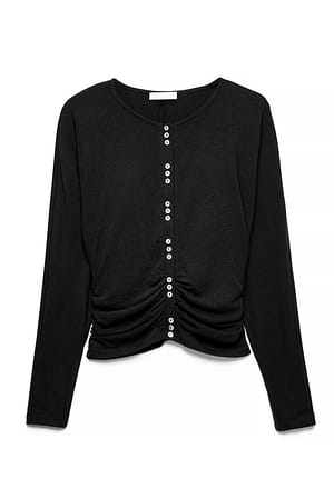 Black Knappedetalj Langermet Cardigan