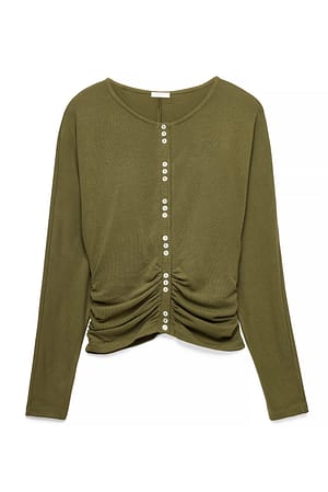 Green Knopfdetail Langarm-Cardigan