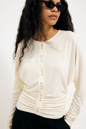 Offwhite Knappedetalje Langærmet Cardigan