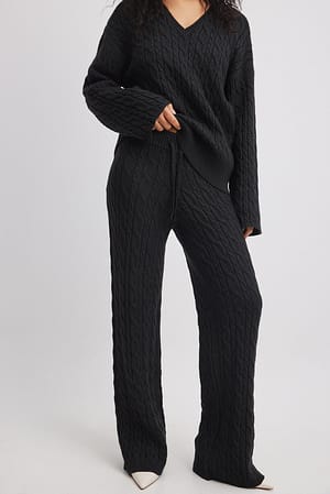 Dark Grey Pantalon en maille torsadée