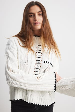 offwhite/black Cable Knit Stitch Detail Sweater