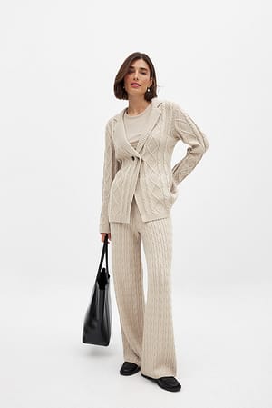 Light Beige Cable Knitted Pants