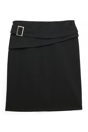 Washed Black Cargo Belt Detail Knee Length Skirt