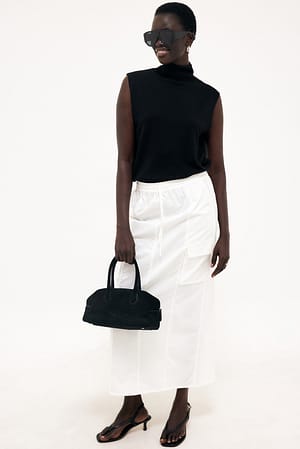 White Cargo Cotton Maxi Skirt