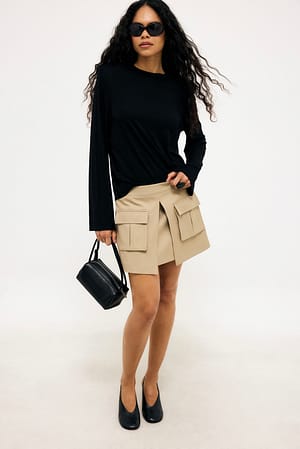Beige Cargo Pocket Mini Skirt
