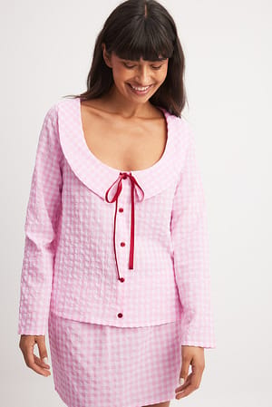 Checked Tie Front Top